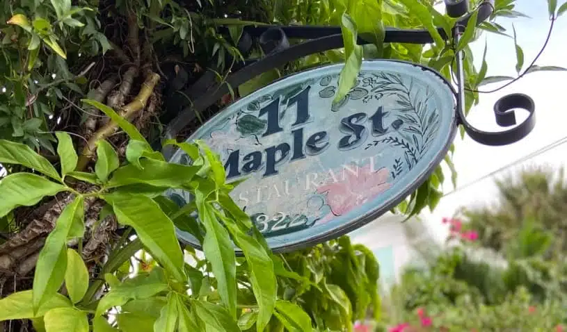 11 Maple Street Jensen Beach Restaurant Sign for 11 Maple Street, a popular restaurant in Jensen Beach, featuring upscale dining and an inviting atmosphere.